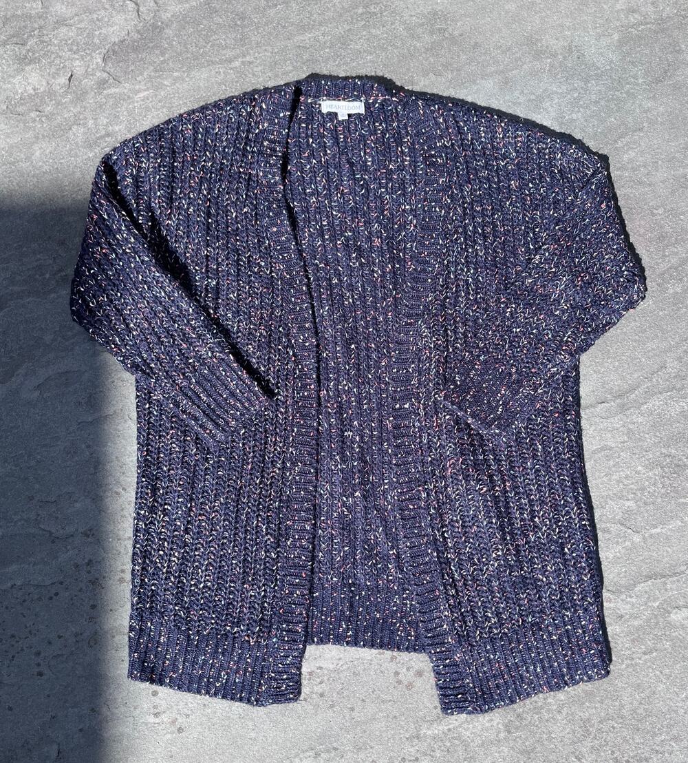 Heartloom Confetti Chunky Ribbed Knit Open Front Cardigan Sweater Small Navy